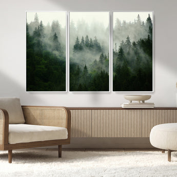 167720496-MGV-CV-36X24-Misty Forest Wall Art – Serene Evergreen Trees Canvas Print, Foggy Mountain Nature Landscape Decor for Bedroom, Living Room or