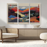 49228-MGV-FC-93X47-3P_Black-Kusama Wall Art – Vibrant Japanese Landscape Canvas Print, Modern Abstract Mountain and River Decor for Living Room, Office or Art