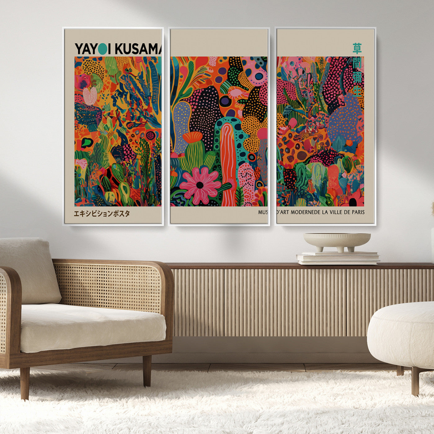 40791-MGV-CV-36X24-Kusama Inspired Wall Art – Vibrant Abstract Floral Jungle Canvas Print, Bold Pop Art Botanical Decor for Living Room, Bedroom, or
