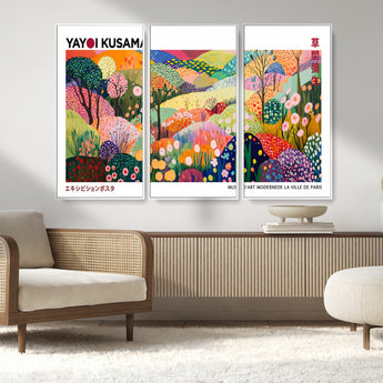 75201-MGV-CV-36X24-Yayoi Kusama Floral Wall Art – Vibrant Abstract Landscape Canvas Print, Modern Pop Art Poster for Living Room, Bedroom, or Gallery