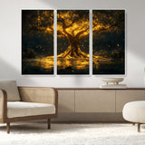 59580-MGV-CV-36X24-Glowing Tree Wall Art – Golden Fantasy Nature Canvas Print, Mystical Illuminated Tree Painting Poster for Living Room, Bedroom,