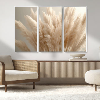 50300-MGV-CV-36X24-Pampas Grass Wall Art Canvas Print, Framed Minimalist Pampas Grass Art Picture Print, Beige Pampas Grass Perfect Minimalist Boho