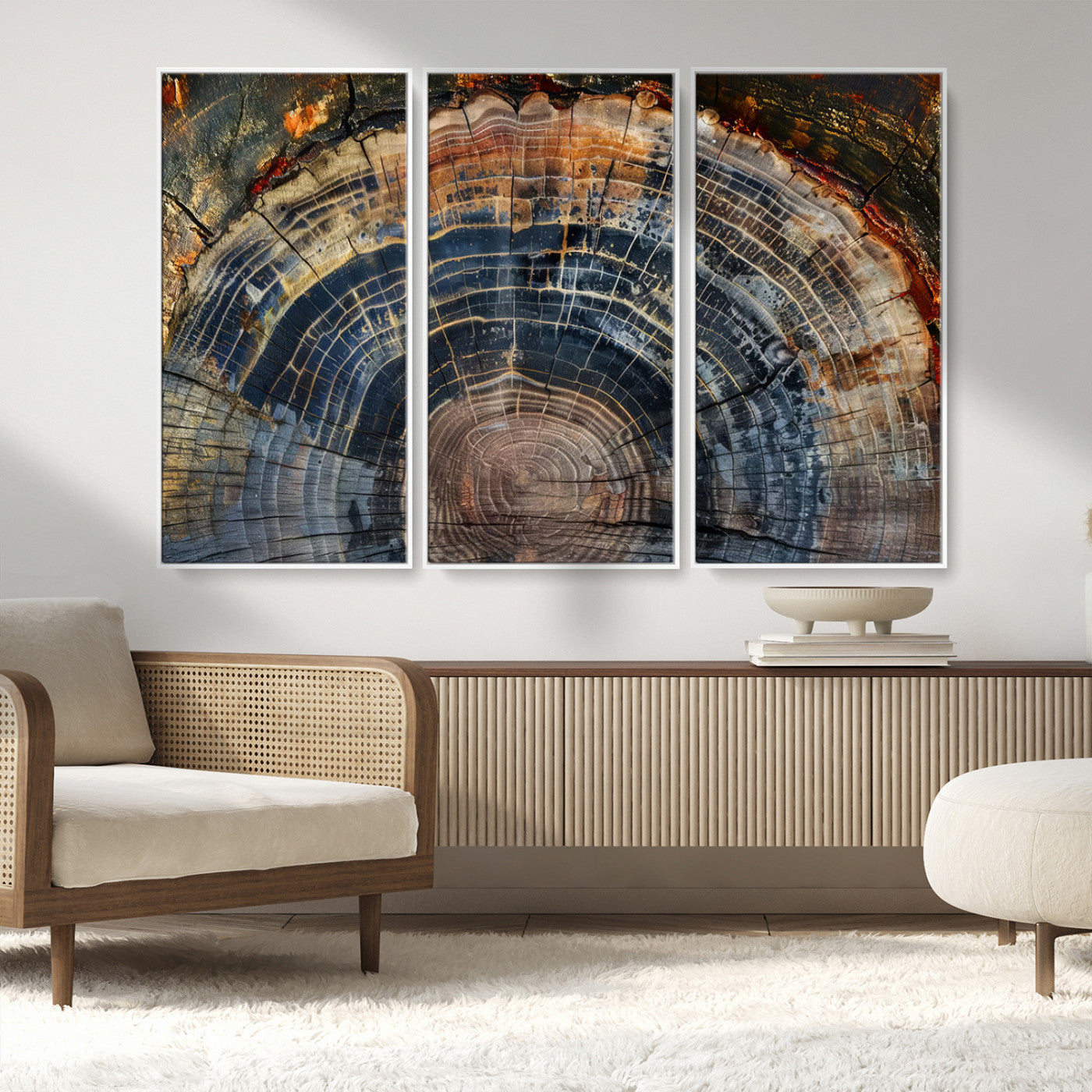 16193-MGV-CV-36X24-Tree Ring Wall Art – Abstract Wood Grain Canvas Print, Rustic Nature Texture Artwork Poster for Living Room, Bedroom, Office,