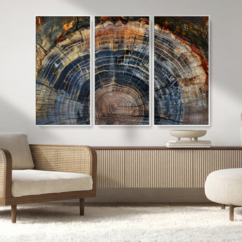 16193-MGV-CV-36X24-Tree Ring Wall Art – Abstract Wood Grain Canvas Print, Rustic Nature Texture Artwork Poster for Living Room, Bedroom, Office,