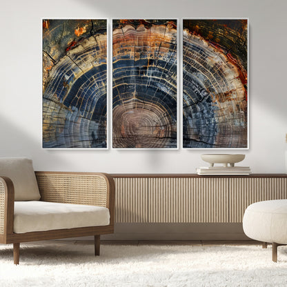 16193-MGV-CV-36X24-Tree Ring Wall Art – Abstract Wood Grain Canvas Print, Rustic Nature Texture Artwork Poster for Living Room, Bedroom, Office,