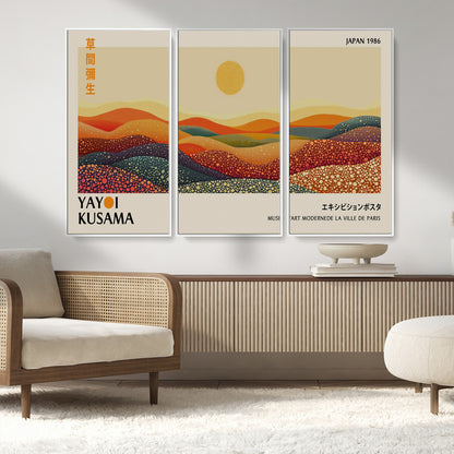 88180-MGV-CV-36X24-Yayoi Kusama Landscape Wall Art – Abstract Dotted Mountain Canvas Print, Retro Sun Poster for Modern Living Room, Office or