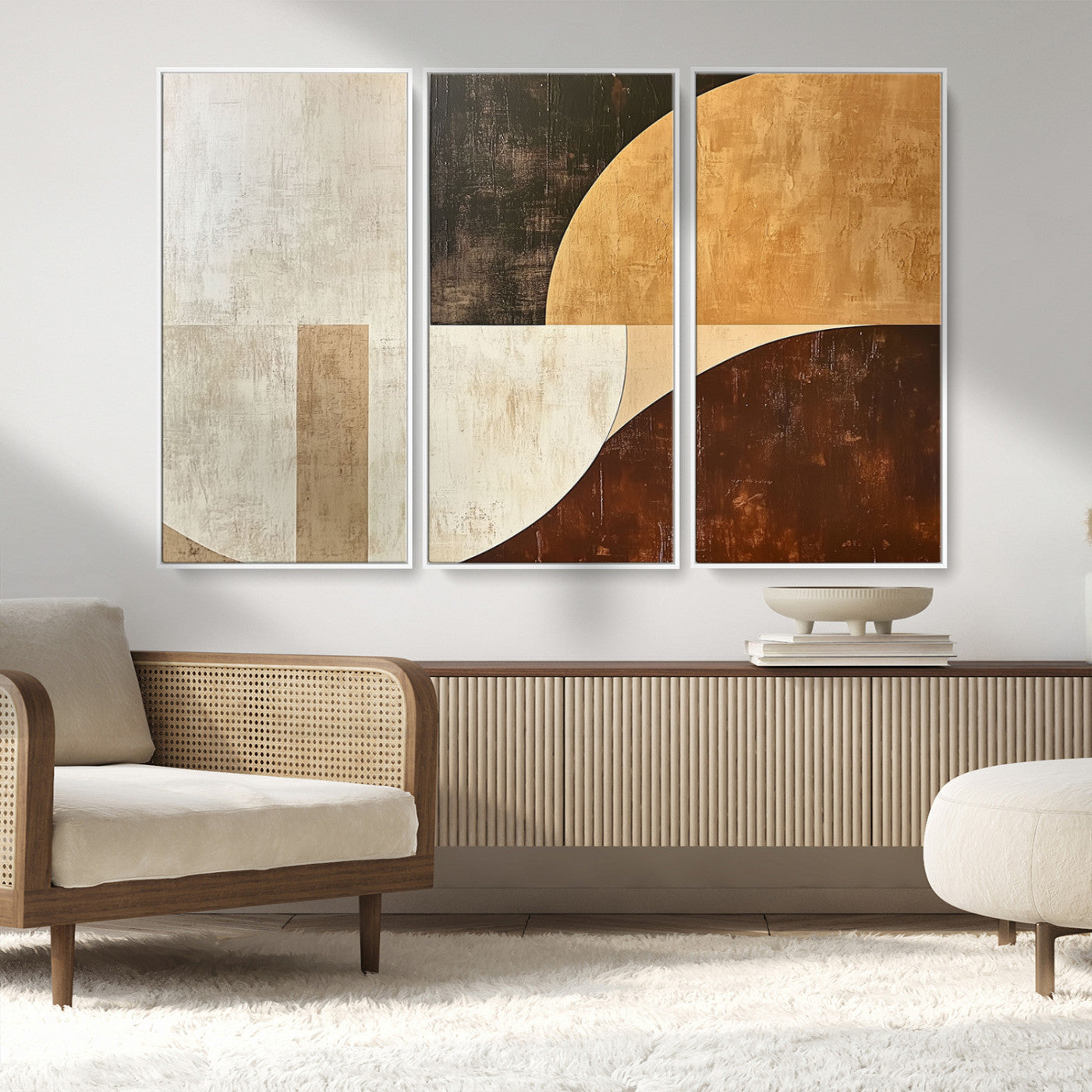 15030-MGV-FC-48X32-3P_White-Wabi Sabi Wall Art Canvas Print, Framed Modern Abstract Art Picture Print, Minimalist Zen Perfect Minimalist Modern Decor Artwork