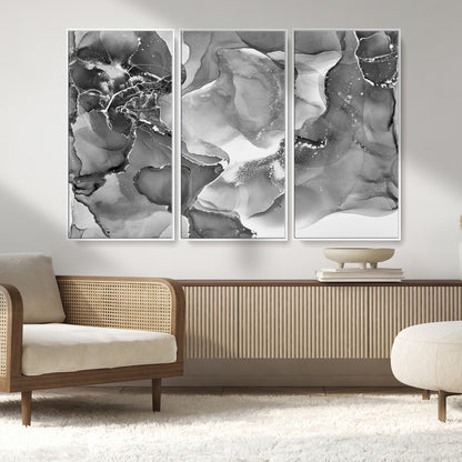 15911-MGV-CV-36X24-Black and White Abstract Wall Art – Modern Ink Swirl Canvas Print, Minimalist Contemporary Painting for Living Room, Bedroom,