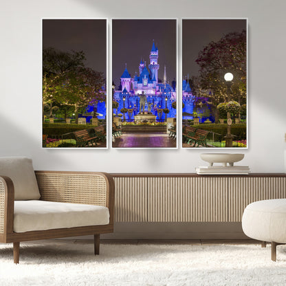 63560-MGV-CV-36X24-Fairy Tale Castle Wall Art – Magical Night Scene Canvas Print with Lights and Gardens, Fantasy Architecture Artwork for Living