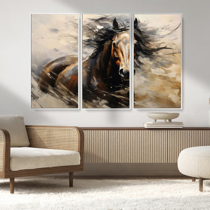 53001-MGV-CV-36X24-Wild Horse Wall Art – Majestic Stallion Canvas Print with Flowing Mane, Rustic Western Style Painting for Living Room, Office or