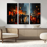 32816-MGV-CV-36X24-City Jazz Night Wall Art – Modern Abstract Urban Street Scene Canvas Print, Moody Music-Themed Decor for Living Room, Office, or