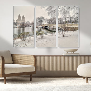 60292-MGV-CV-36X24-Central Park Winter Wall Art – Snowy Bow Bridge Canvas Print, Scenic New York City Landscape Photography for Living Room, Bedroom