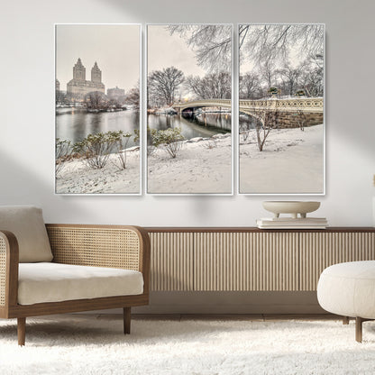 60292-MGV-CV-36X24-Central Park Winter Wall Art – Snowy Bow Bridge Canvas Print, Scenic New York City Landscape Photography for Living Room, Bedroom