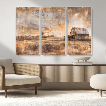 FARM2-MGV-CV-36X24-Rustic Farmhouse Wall Art Canvas Print, Framed Old Barn Art Picture Print, Southwestern Farmhouse Perfect Rustic Decor Artwork