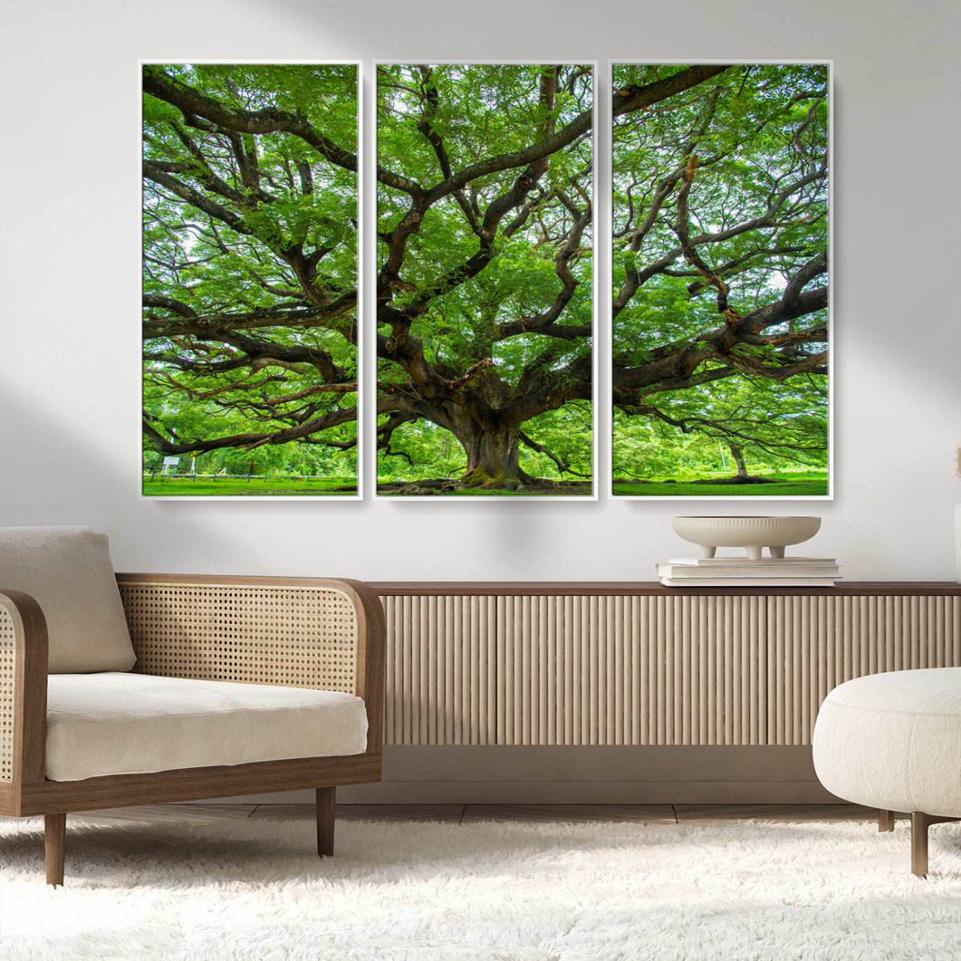 49375306-MGV-FC-48X32-3P_White-Ancient Tree Wall Art Canvas Print, Framed Sprawling Branches Art Picture Print, Gnarling Tree Perfect Earthy Natural Decor