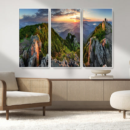 51582565-MGV-FC-48X32-3P_White-Mountain Sunrise Panorama Wall Art – Scenic Landscape Canvas Print, Hiking Adventure Nature Photography, Large Mountain Range Wall