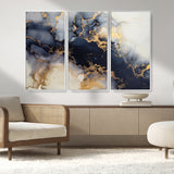 41136487-MGV-CV-36X24-Black Marble Wall Art Canvas Print, Framed Gold Veins Art Picture Print, Abstract Texture Perfect Moody Luxe Decor Artwork