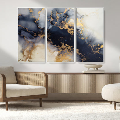 41136487-MGV-CV-36X24-Black Marble Wall Art Canvas Print, Framed Gold Veins Art Picture Print, Abstract Texture Perfect Moody Luxe Decor Artwork