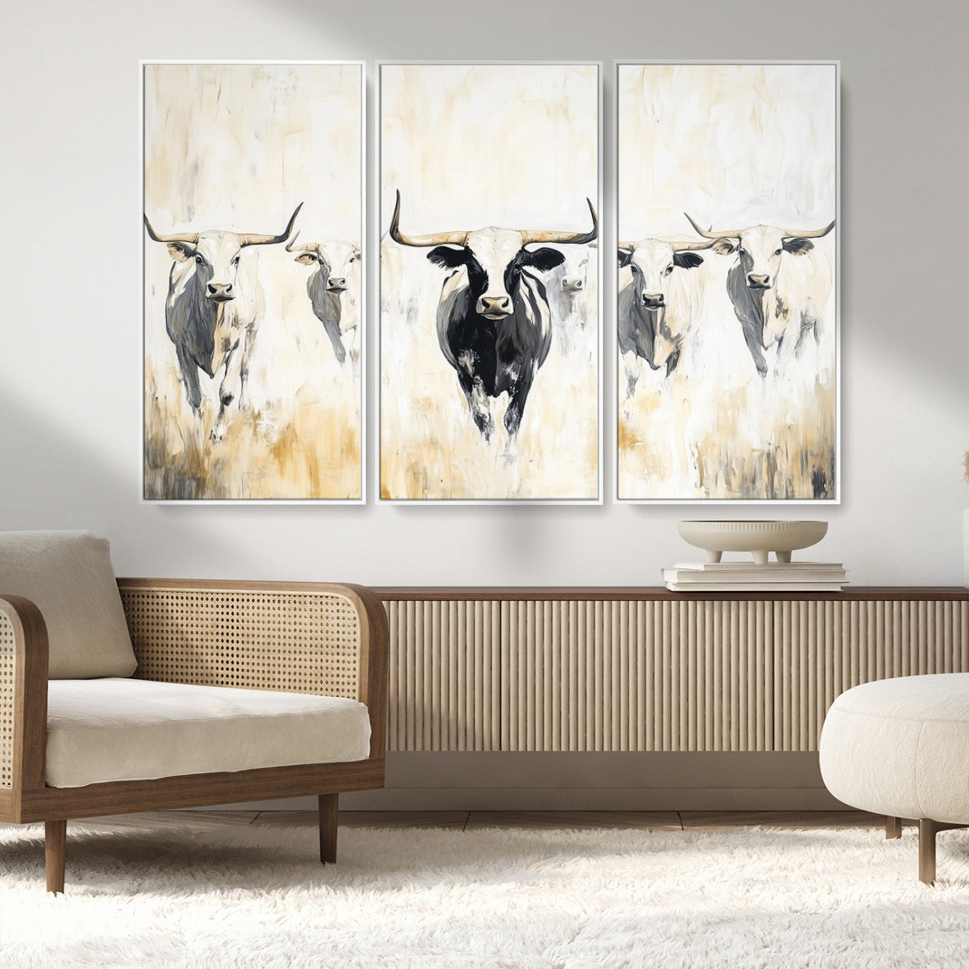40397799-MGV-CV-36X24-Texas Longhorn Wall Art Canvas Print, Framed Rustic Herd Art Picture Print, Western Bull Perfect Neutral Western Decor Artwork