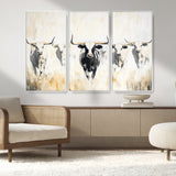 40397799-MGV-CV-36X24-Texas Longhorn Wall Art Canvas Print, Framed Rustic Herd Art Picture Print, Western Bull Perfect Neutral Western Decor Artwork