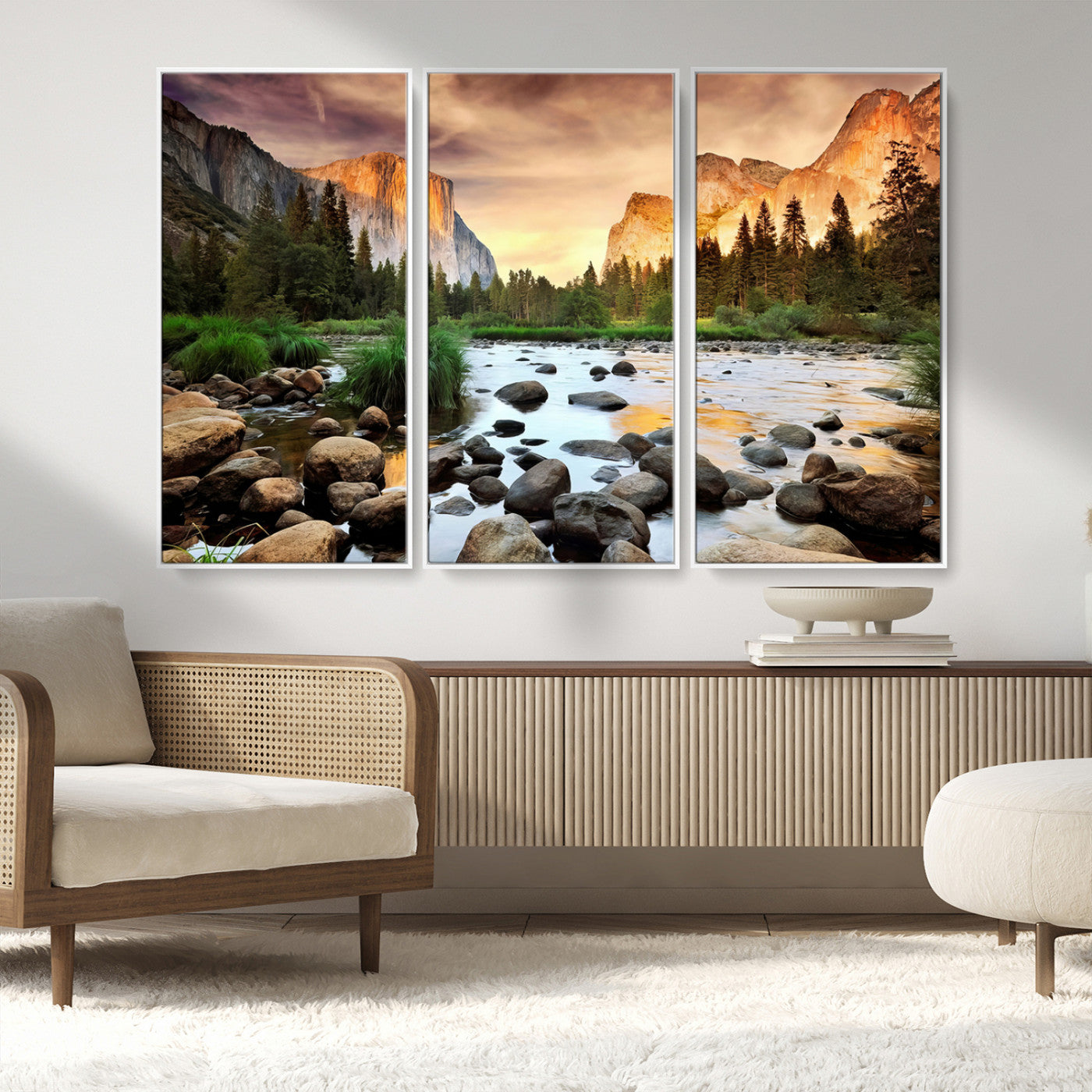 90956031-MGV-CV-36X24-Yosemite Valley Wall Art – Scenic Mountain River Landscape Canvas Print, Nature Photography for Living Room, Bedroom, Cabin,