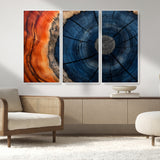 26110607-MGV-CV-36X24-Blue and Orange Tree Ring Wall Art – Abstract Wood Cross Section Canvas Print, Modern Rustic Nature Decor for Living Room, Office,