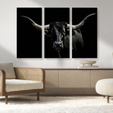 37531960-MGV-CV-36X24-Black Longhorn Bull Wall Art – Dramatic Western Cattle Canvas Print, Rustic Farmhouse Animal Artwork for Living Room, Bedroom,