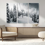 31156828-MGV-CV-36X24-Snowy Pines Wall Art Canvas Print, Framed Ski Lift Art Picture Print, Winter Forest Perfect Moody Lodge Decor Artwork