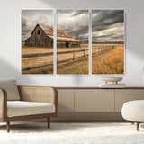 26821575-MGV-FC-48X32-3P_White-Old Barn Wall Art Canvas Print, Framed Rustic Barn Art Picture Print, Moody Farm Perfect Rustic Farmhouse Decor Artwork
