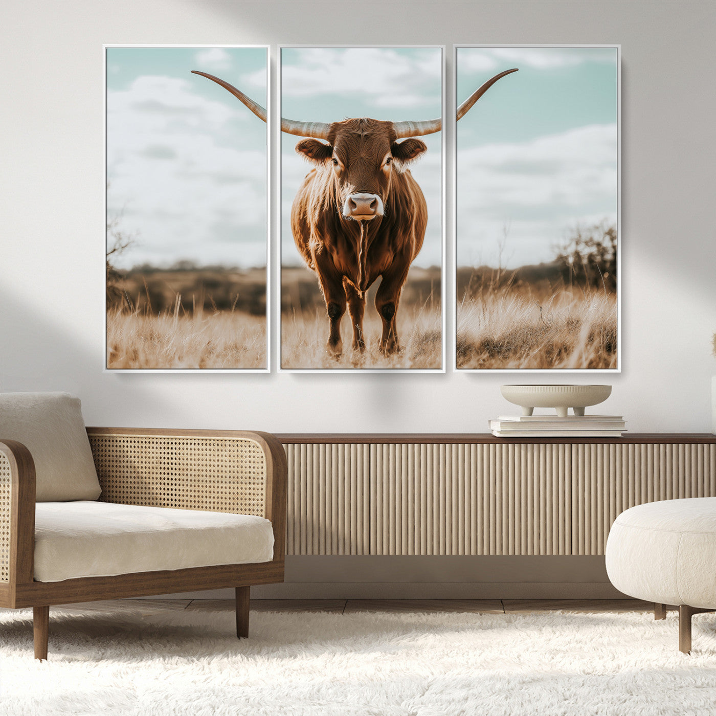 39350715-MGV-CV-36X24-Texas Longhorn Wall Art Canvas Print, Framed Longhorn Cow Art Picture Print, Western Cattle Perfect Rustic Western Decor Artwork