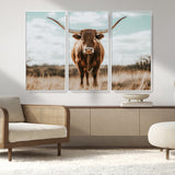 39350715-MGV-CV-36X24-Texas Longhorn Wall Art Canvas Print, Framed Longhorn Cow Art Picture Print, Western Cattle Perfect Rustic Western Decor Artwork