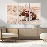 91248682-MGV-CV-36X24-Texas Longhorn Wall Art Canvas Print, Framed Resting Bull Art Picture Print, Spotted Cattle Perfect Rustic Western Decor Artwork