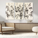 19433417-MGV-CV-36X24-Running Horses Wall Art Canvas Print, Framed Horse Sketch Art Picture Print, Galloping Herd Perfect Monochrome Western Decor