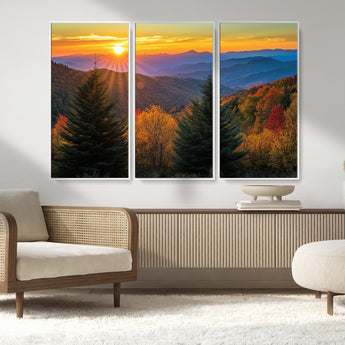 36964931-MGV-FC-48X32-3P_White-Autumn Mountains Wall Art Canvas Print, Framed Sunset Glow Forest Art Picture Print, Golden Trees Perfect Vibrant Nature Decor