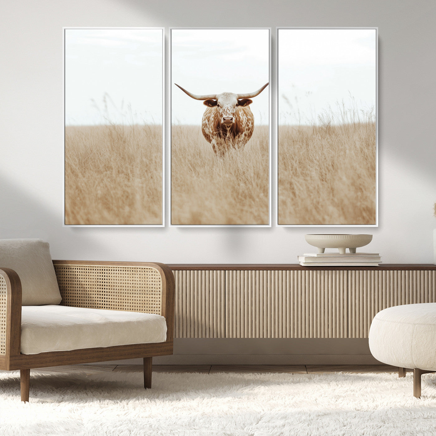 20927060-MGV-CV-36X24-Texas Longhorn Wall Art Canvas Print, Framed Lone Cattle Art Picture Print, Longhorn Bull Perfect Rustic Western Decor Artwork