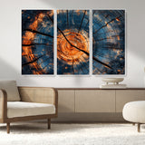 81894502-MGV-FC-48X32-3P_White-Burnt Wood Wall Art Canvas Print, Framed Aged Timber Art Picture Print, Rustic Tree Slice Perfect Rustic Decor Artwork for Home,