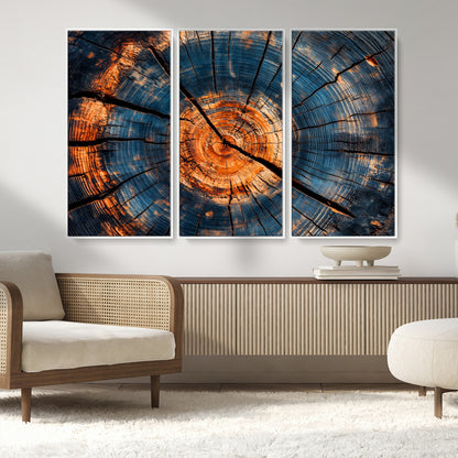 81894502-MGV-FC-48X32-3P_White-Burnt Wood Wall Art Canvas Print, Framed Aged Timber Art Picture Print, Rustic Tree Slice Perfect Rustic Decor Artwork for Home,