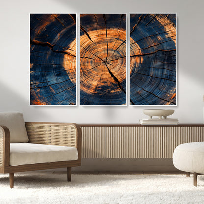 18975622-MGV-CV-36X24-Burnt Wood Wall Art Canvas Print, Framed Aged Timber Art Picture Print, Rustic Tree Slice Perfect Rustic Decor Artwork for Home,