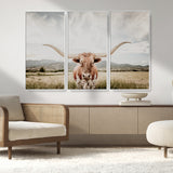 80054319-MGV-CV-36X24-Longhorn Wall Art – Rustic Western Canvas Print, Majestic Bull Artwork for Farmhouse, Ranch or Living Room