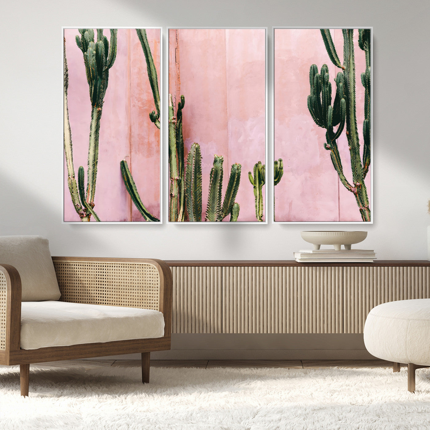 93119502-MGV-CV-36X24-Tall Cactus Wall Art Canvas Print, Framed Pink Wall Art Picture Print, Cactus Lines Perfect Modern Desert Decor Artwork