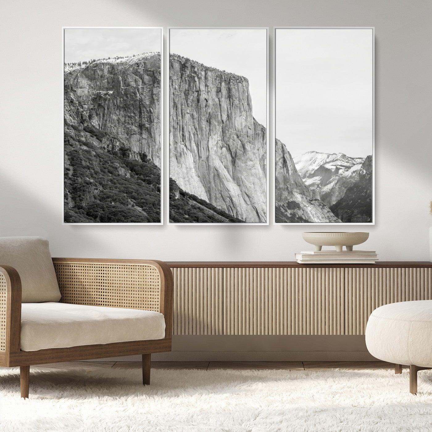 39393420-MGV-CV-36X24-El Capitan Wall Art Canvas Print, Framed Yosemite Cliff Art Picture Print, Monochrome Mountain Perfect Monochrome Sierra Decor