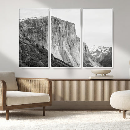 39393420-MGV-CV-36X24-El Capitan Wall Art Canvas Print, Framed Yosemite Cliff Art Picture Print, Monochrome Mountain Perfect Monochrome Sierra Decor