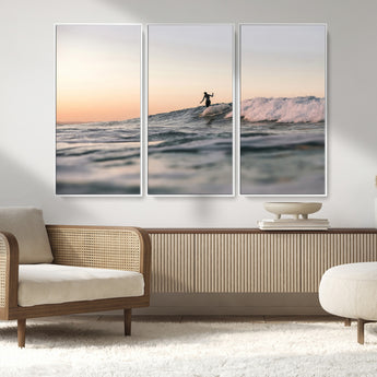58502923-MGV-CV-36X24-Wave Rider Wall Art Canvas Print, Framed Ocean Wave Art Picture Print, Riding Surf Perfect Sunset Surf Decor Artwork