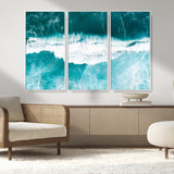23828594-MGV-FC-48X32-3P_White-Aerial Waves Wall Art Canvas Print, Framed Ocean Break Art Picture Print, Sea Foam Perfect Tropical Coastal Decor Artwork