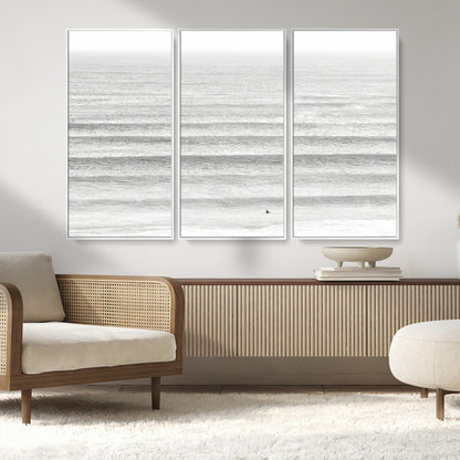 66534476-MGV-CV-36X24-Lone Surfer Wall Art Canvas Print, Framed Ocean Waves Art Picture Print, Minimal Sea Perfect Minimal Coastal Decor Artwork