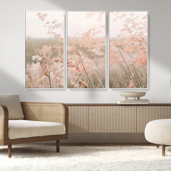 79164340-MGV-CV-36X24-Pastel Grasses Wall Art Canvas Print, Framed Soft Meadow Art Picture Print, Field in Breeze Perfect Pastel Minimal Decor Artwork