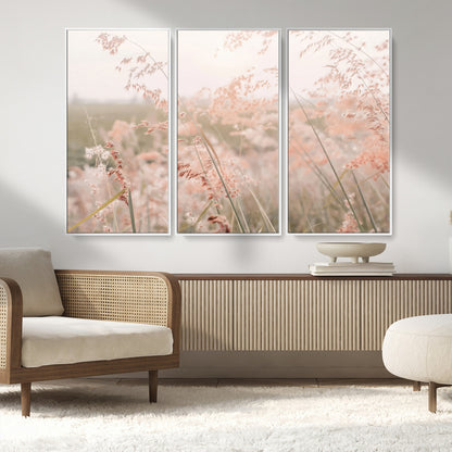 79164340-MGV-CV-36X24-Pastel Grasses Wall Art Canvas Print, Framed Soft Meadow Art Picture Print, Field in Breeze Perfect Pastel Minimal Decor Artwork