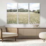 43258946-MGV-CV-36X24-Daisy Field Wall Art Canvas Print, Framed Pastel Flower Art Picture Print, Meadow Bloom Perfect Scandinavian Minimalist Decor