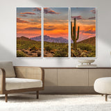 25332783-MGV-CV-36X24-Saguaro Cactus Wall Art Canvas Print, Framed Arizona Sunset Art Picture Print, Sonoran Desert Perfect Southwestern Boho Decor