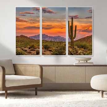 25332783-MGV-CV-36X24-Saguaro Cactus Wall Art Canvas Print, Framed Arizona Sunset Art Picture Print, Sonoran Desert Perfect Southwestern Boho Decor